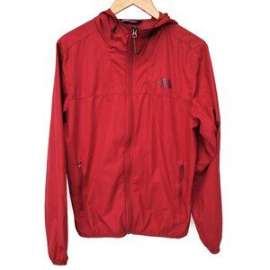 North Face Windwall Jacket Red Hooded Full Zip Lightweight Packable Mens Small
